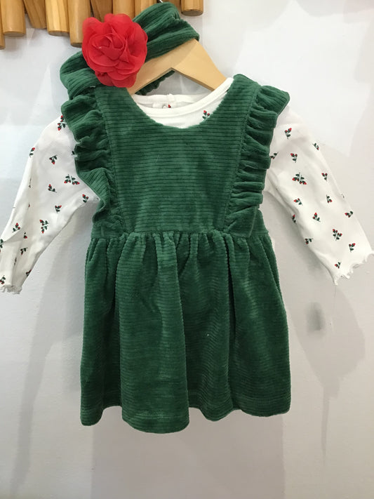 Green velour dress set 6m NEW