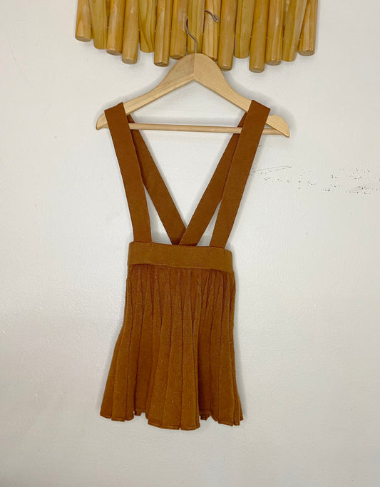 Brown pleated suspender skirt 2-3y