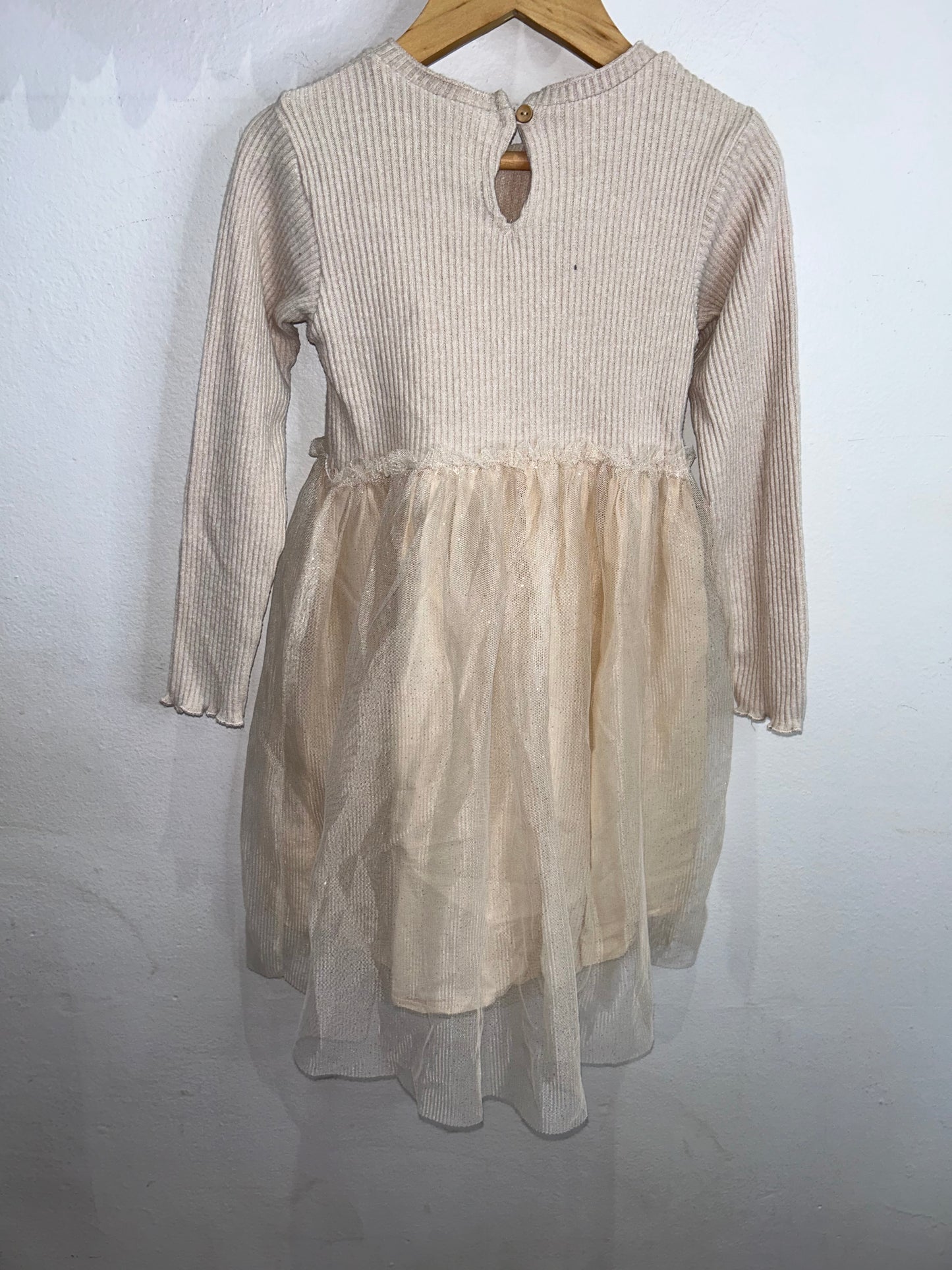 Cream rib and tulle sparkly dress 4-5y