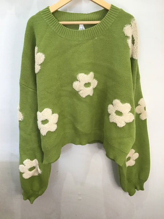 Chartreuse flowers sweater- adult M