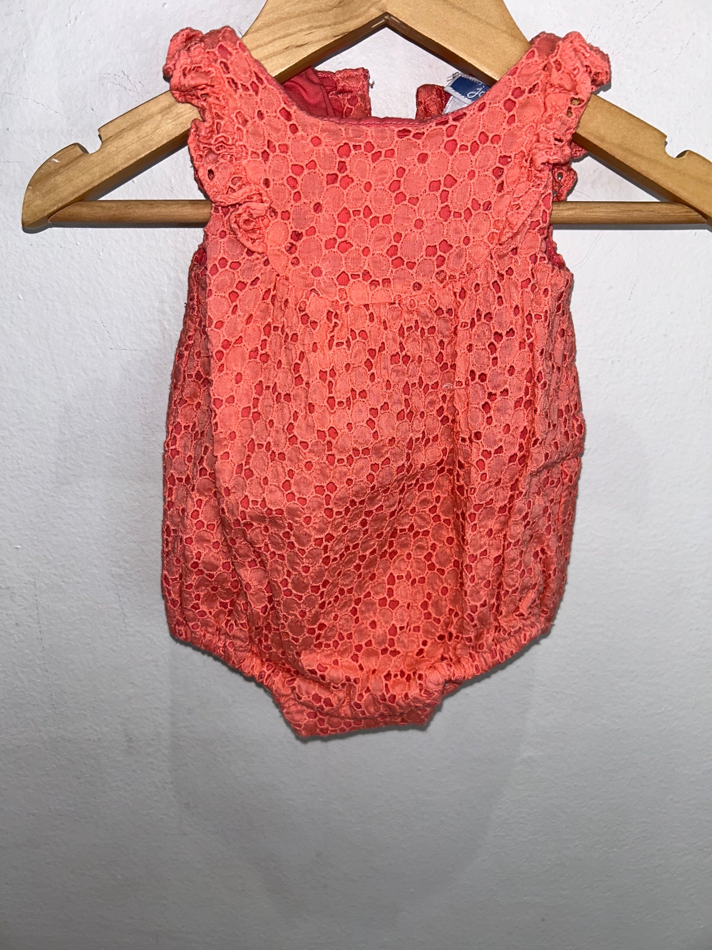 Peach eyelet romper 3m
