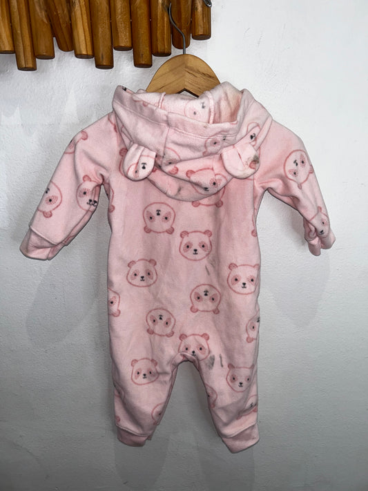 Pink bear fleecy romper 3-6m