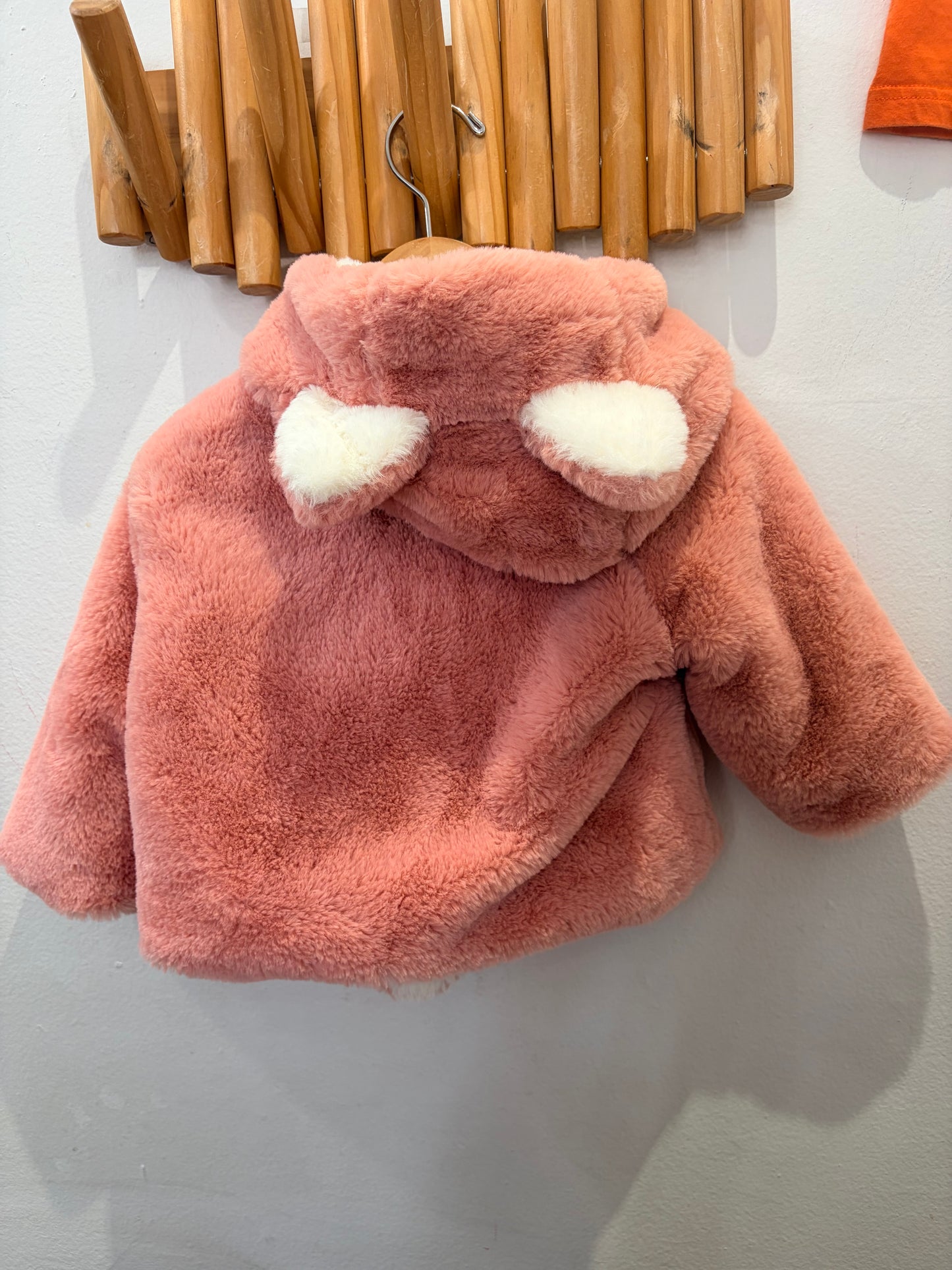 Furry pink reversible coat 12-18m