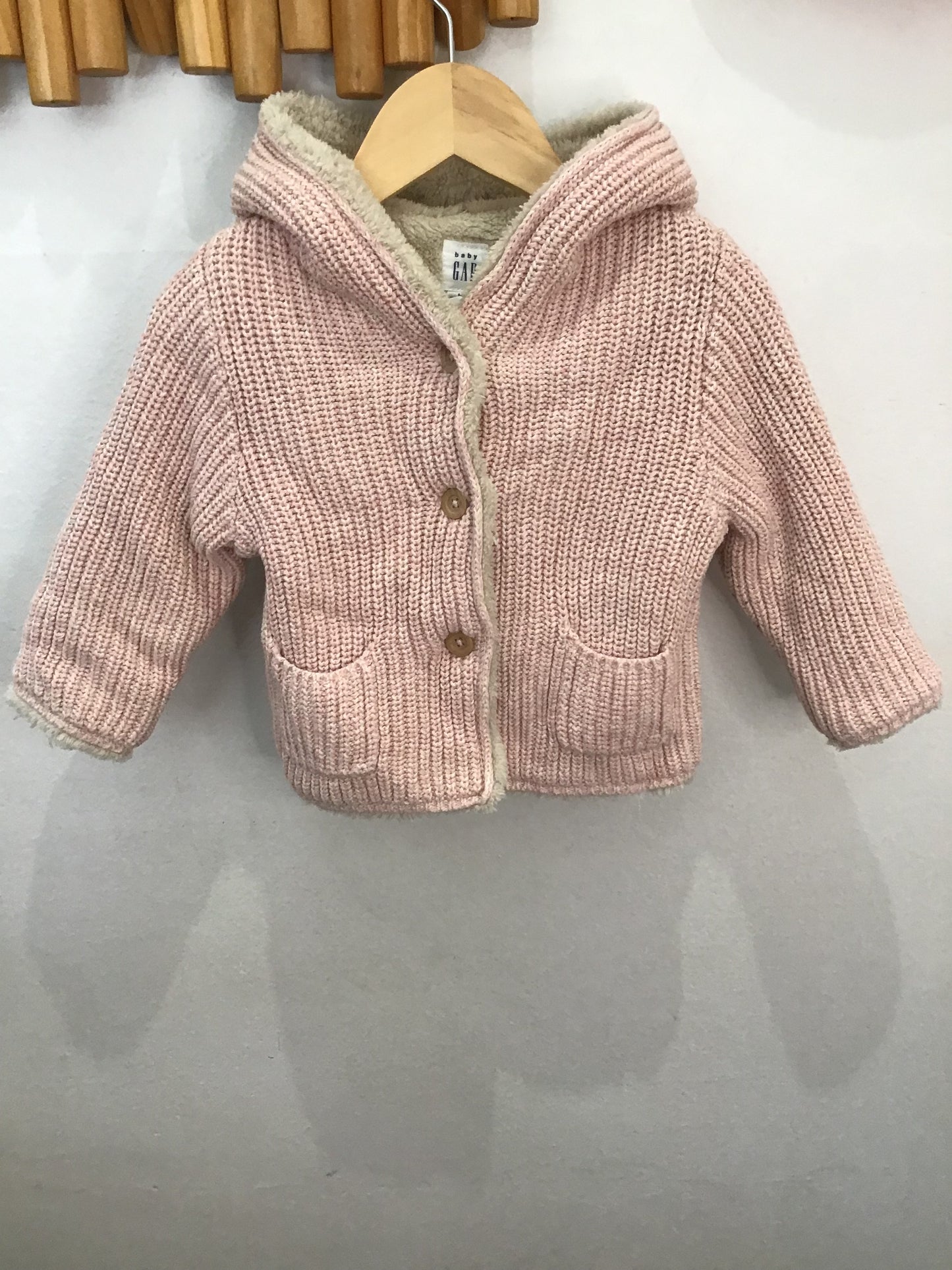 Pink knit furry sweater 6-12m