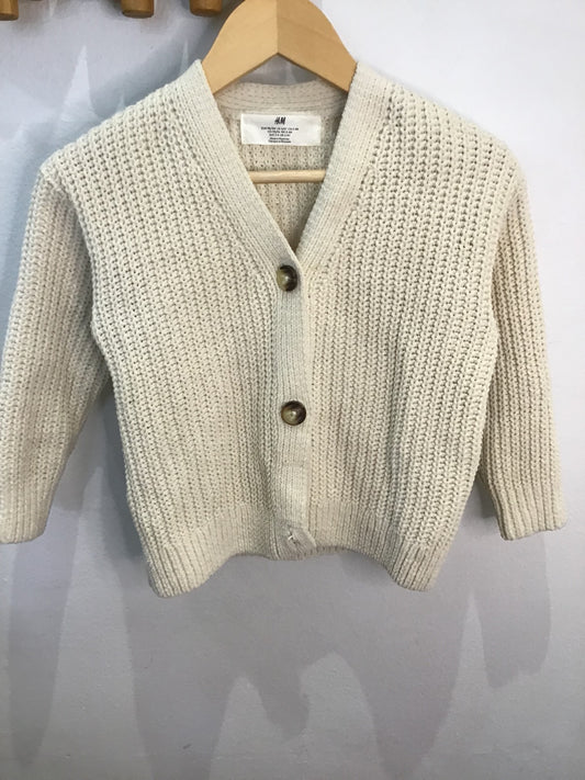 Cardigan cream big button 2-4y