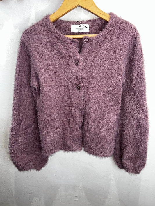 Mauve fuzzy cardigan 8-10y