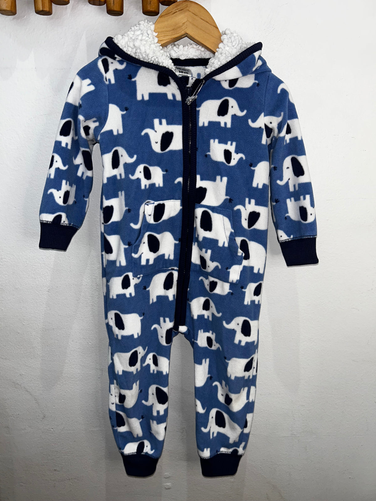 Elephant fleece romper 18m