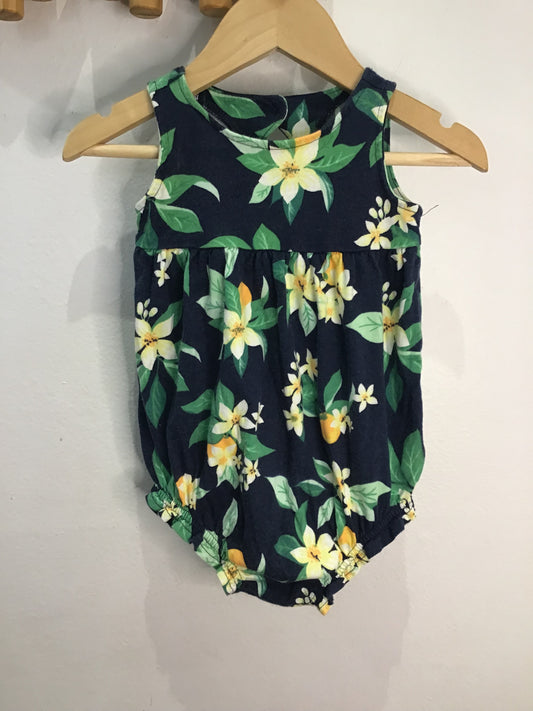 Romper shorty yellow flowers high cut 3-6m