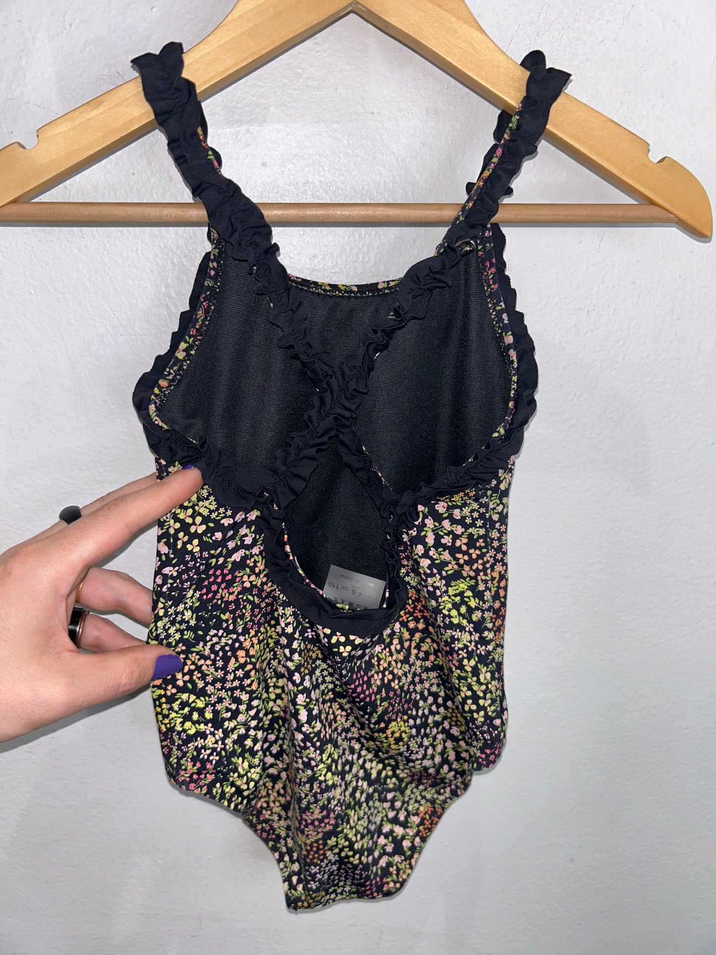 Black floral swimsuit 4-5y**