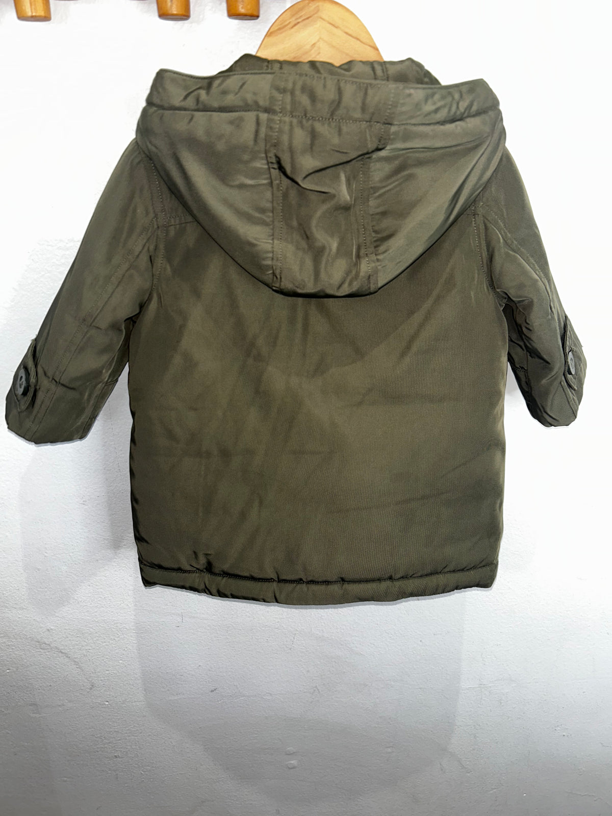 Olive puffer jacket 12-18m