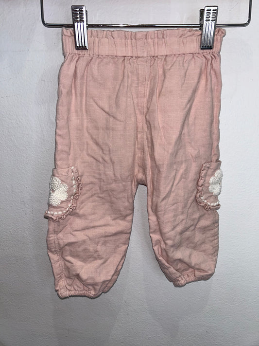 Pink breezy pull-on pants 6-9m