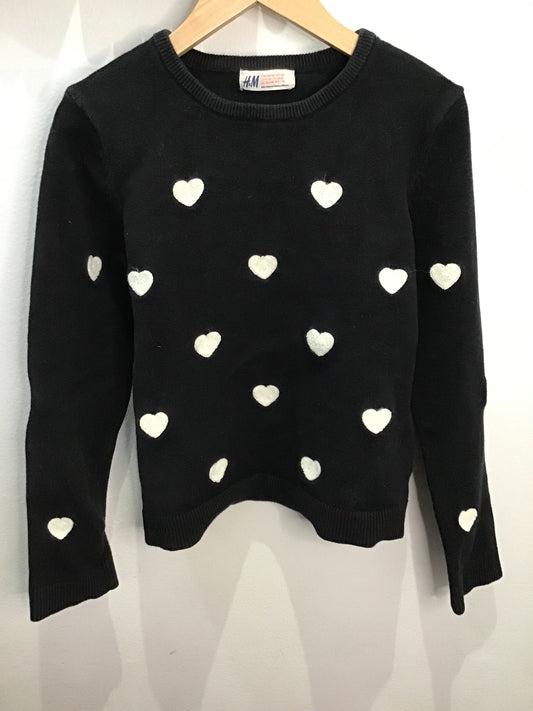 Sweater black w hearts 8-10y
