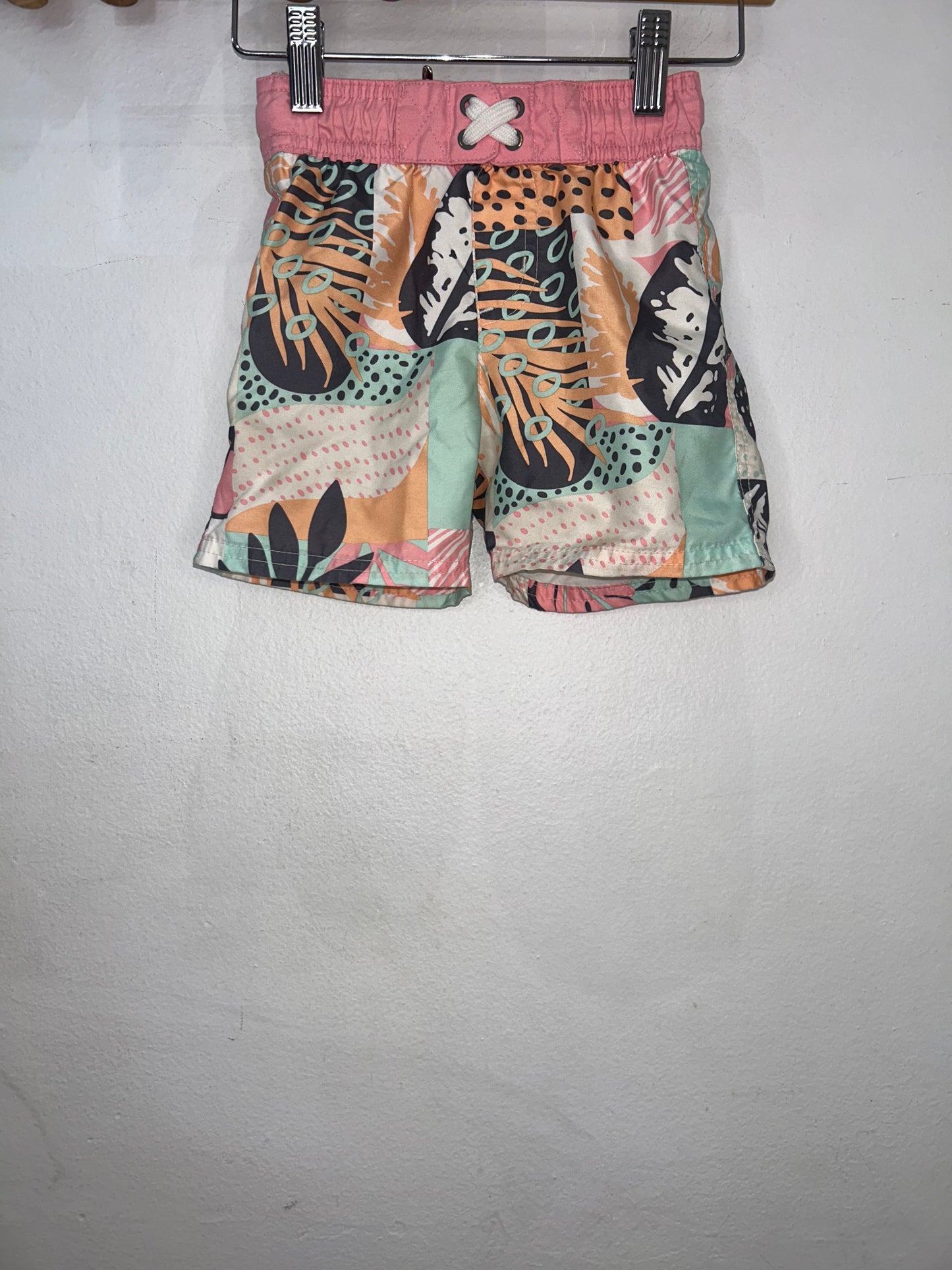 Peach print swim shorts 3y