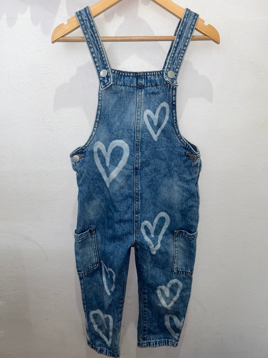Heart grafitti denim overalls 6y