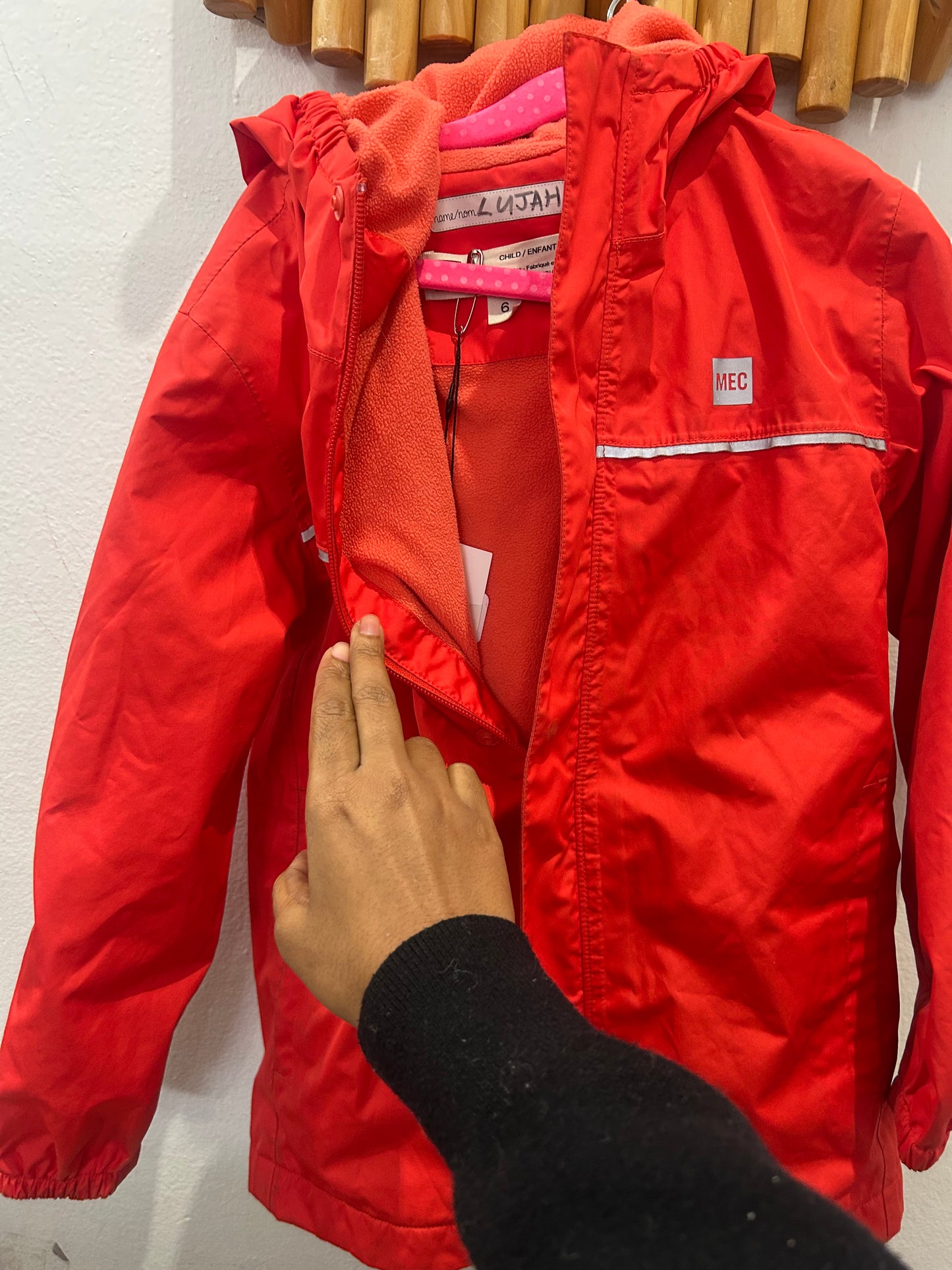 MEC fleece lined rain jacket 6y