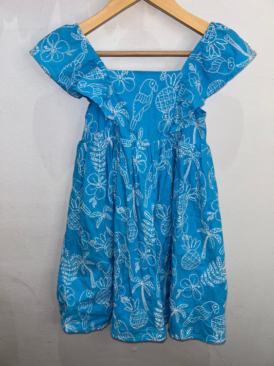 Embroidered birds blue dress 5-6y