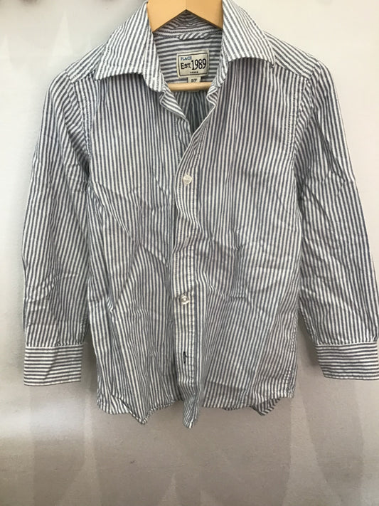 Blue stripe non-wrinkle shirt 5-6y