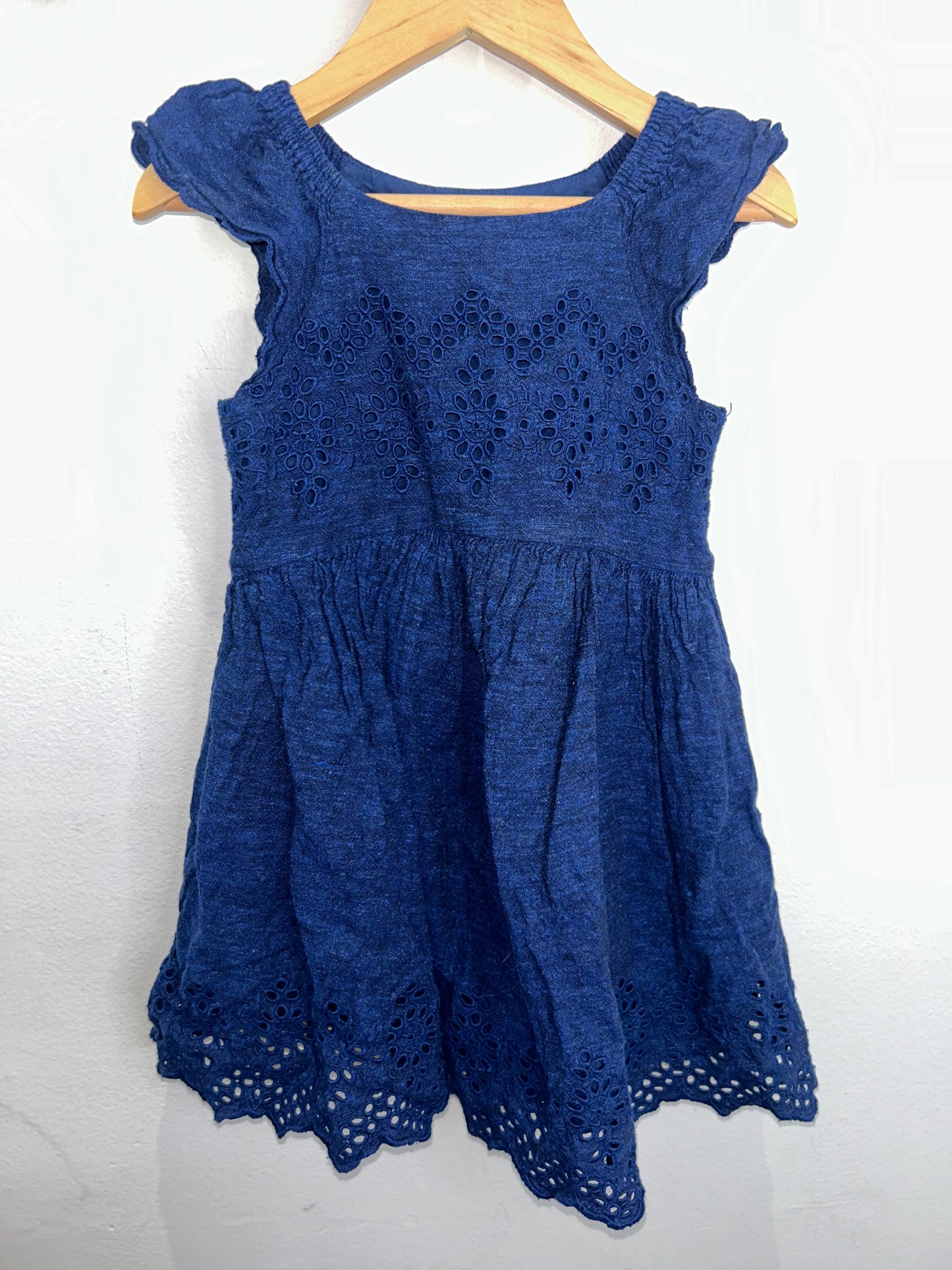 Dark blue eyelet dress 4y