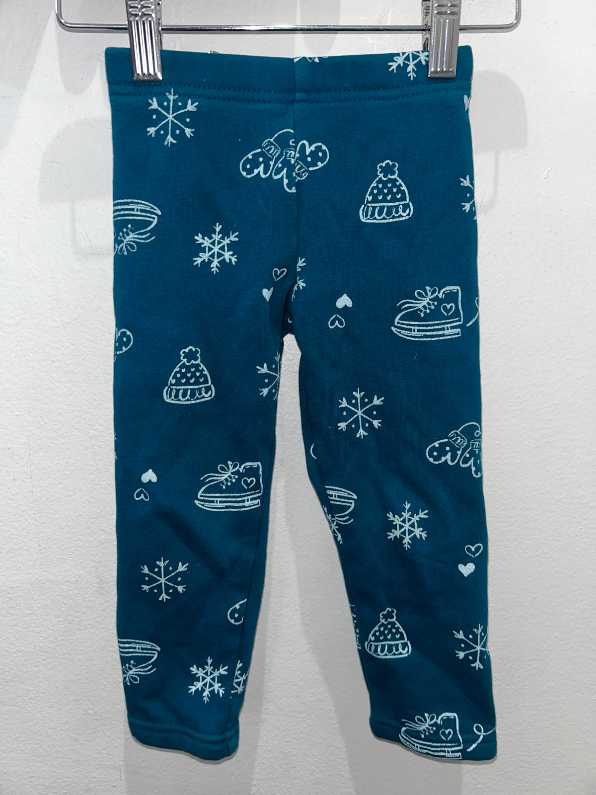 Fleece lined teal print leggings 3y