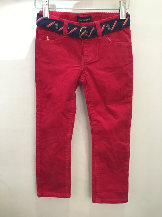 Pink corduroy pants w belt 4y
