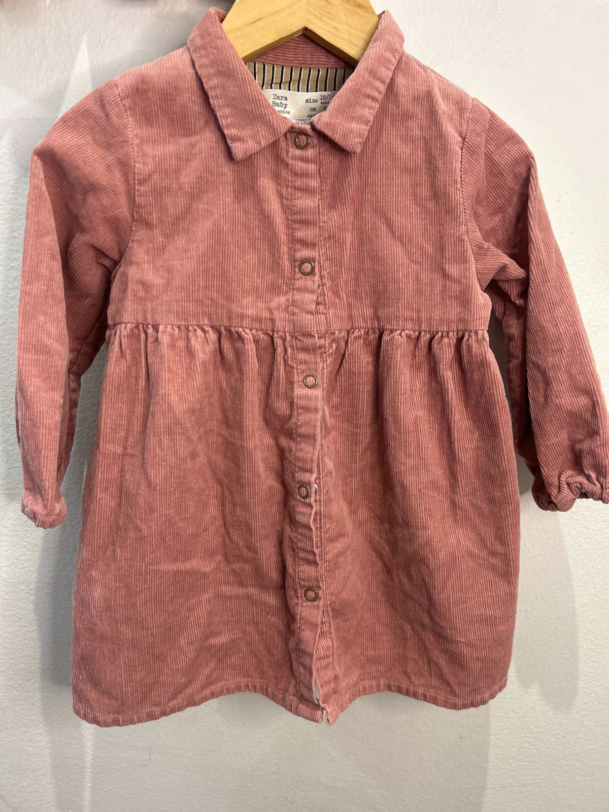 Pink cord shirt dress 12-18m