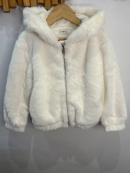 White furry bomber jacket 4-5y