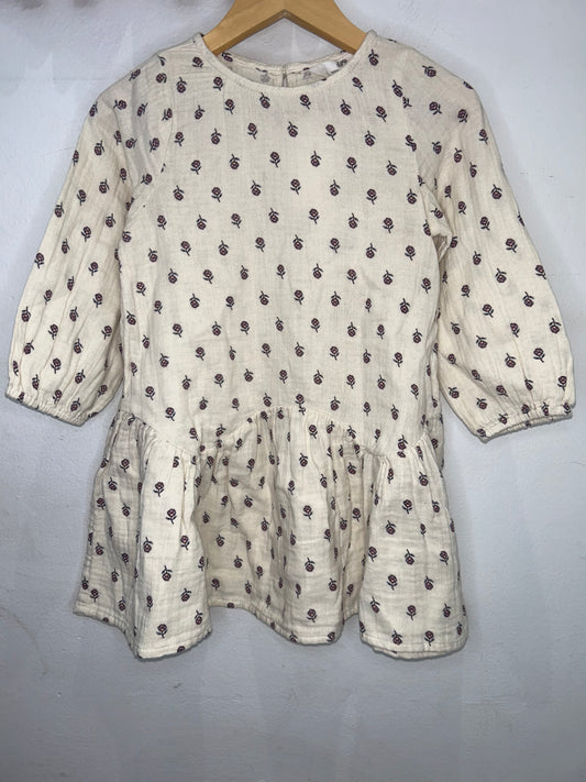 Cream dress purple flowers 2-3y NEW