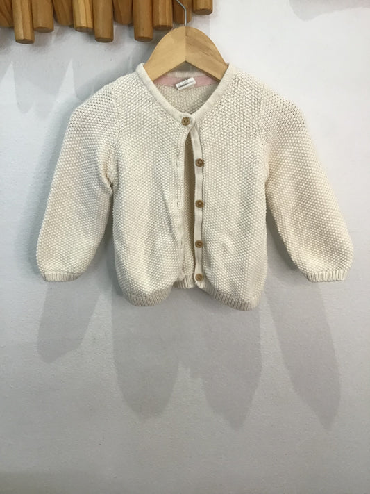 Cardi square stitch white 6-9m