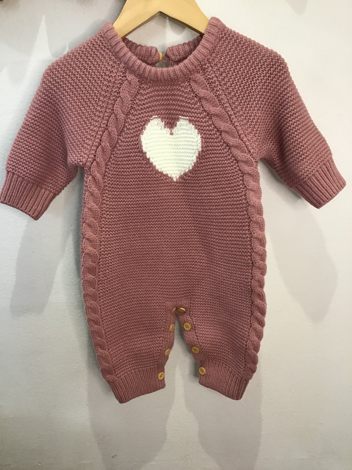 Pink heart knit sweater romper 6m