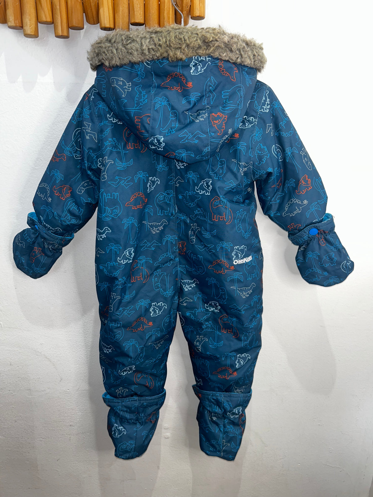 Teal dinos snowsuit 12m
