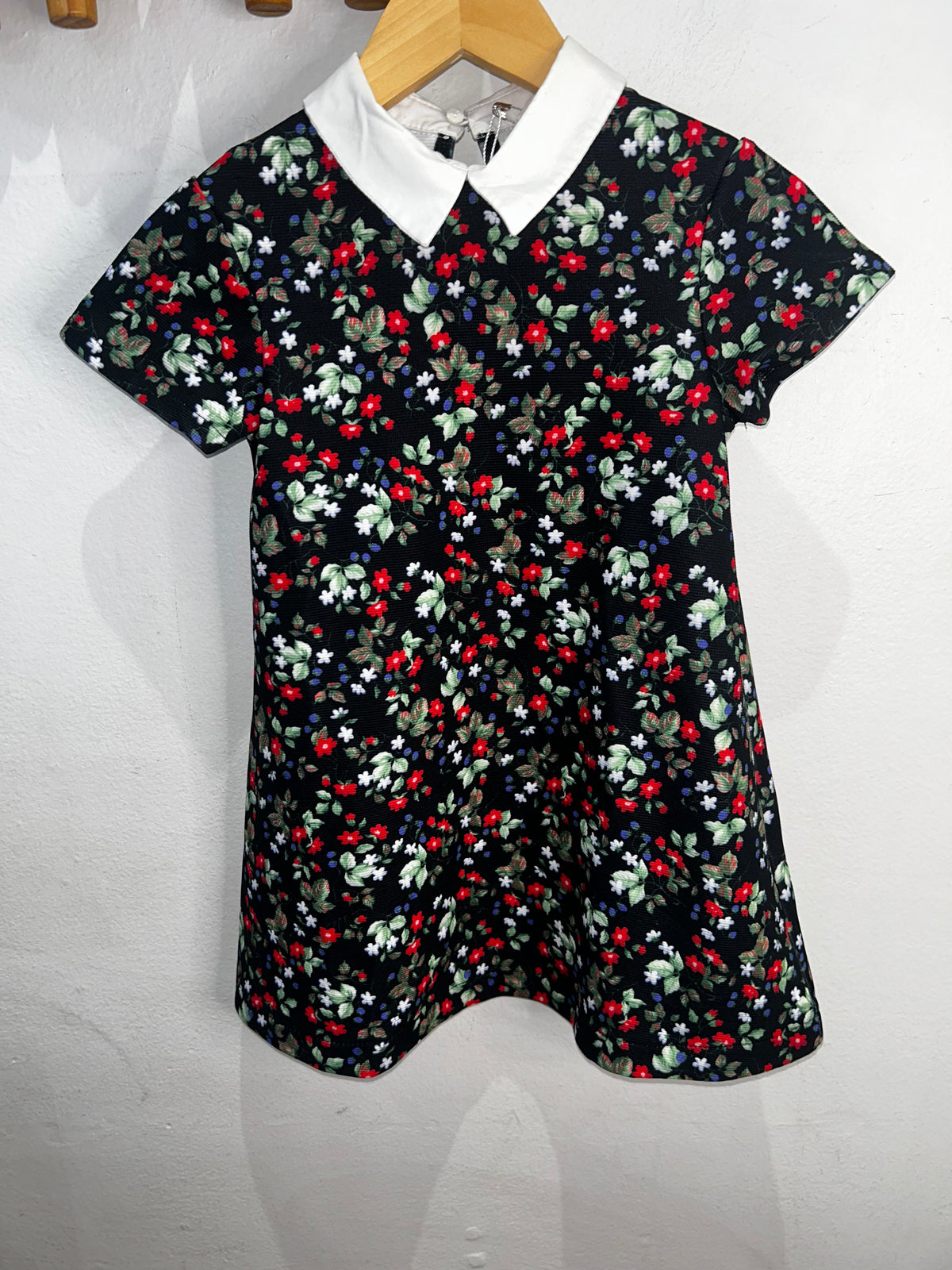 Black floral collared dress 5y