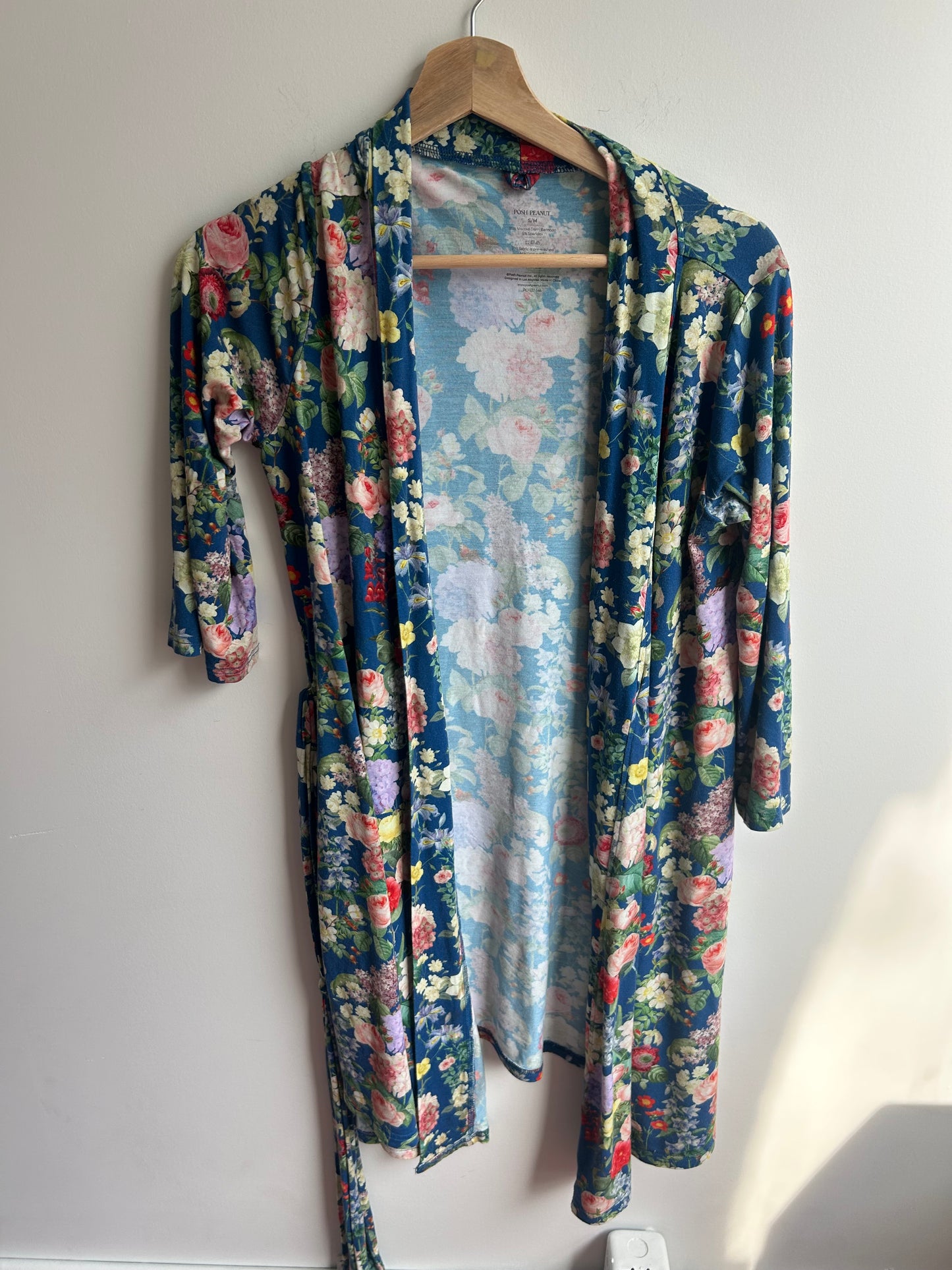 Blue floral bamboo robe S/M