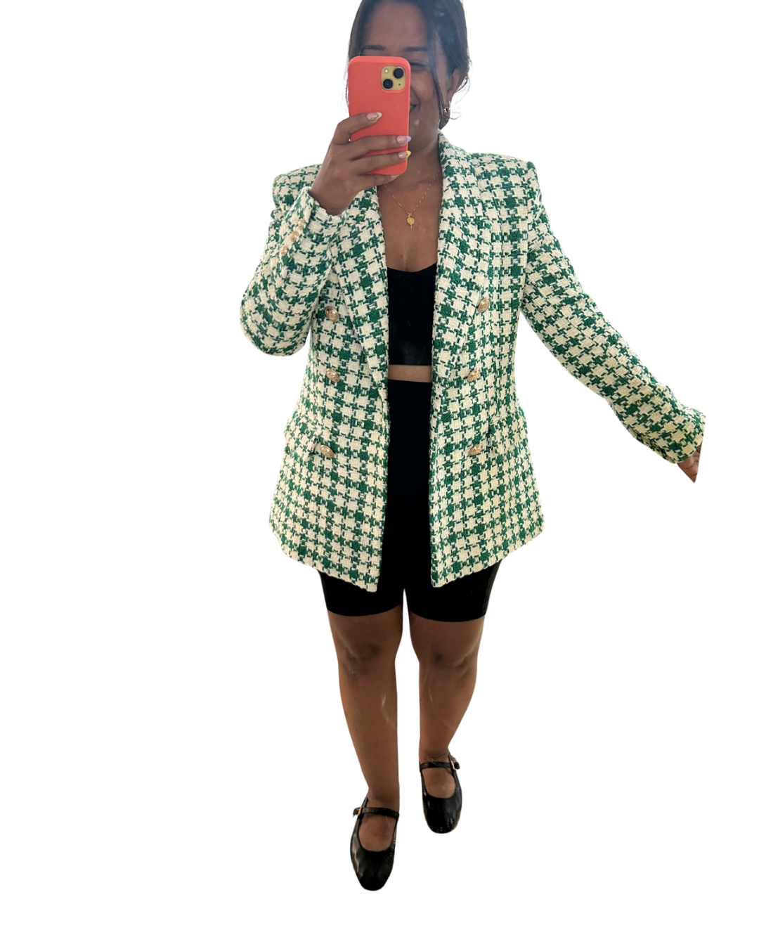 Green pattern knit oversized blazer M