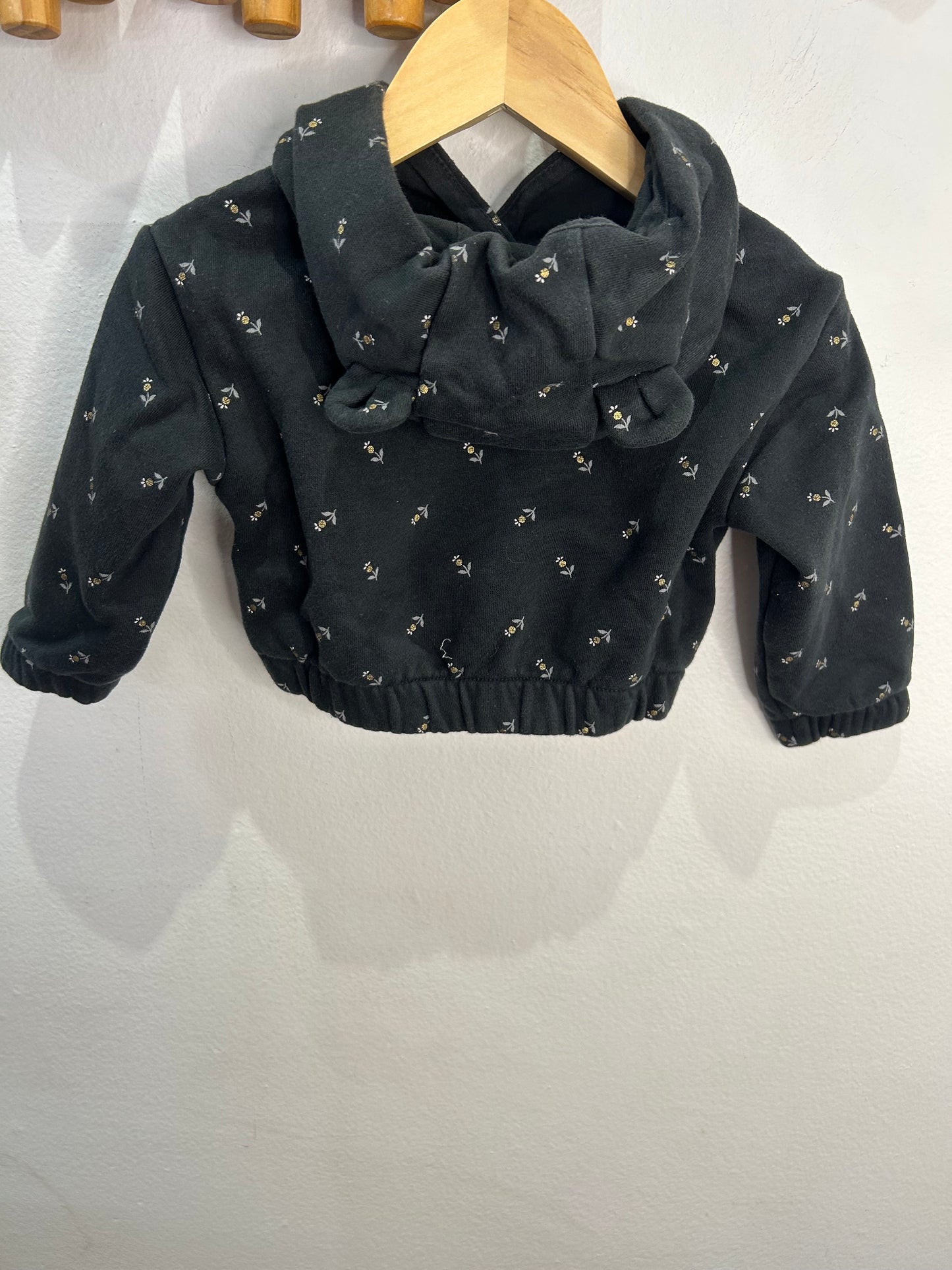 Black floral cotton set 6-12m