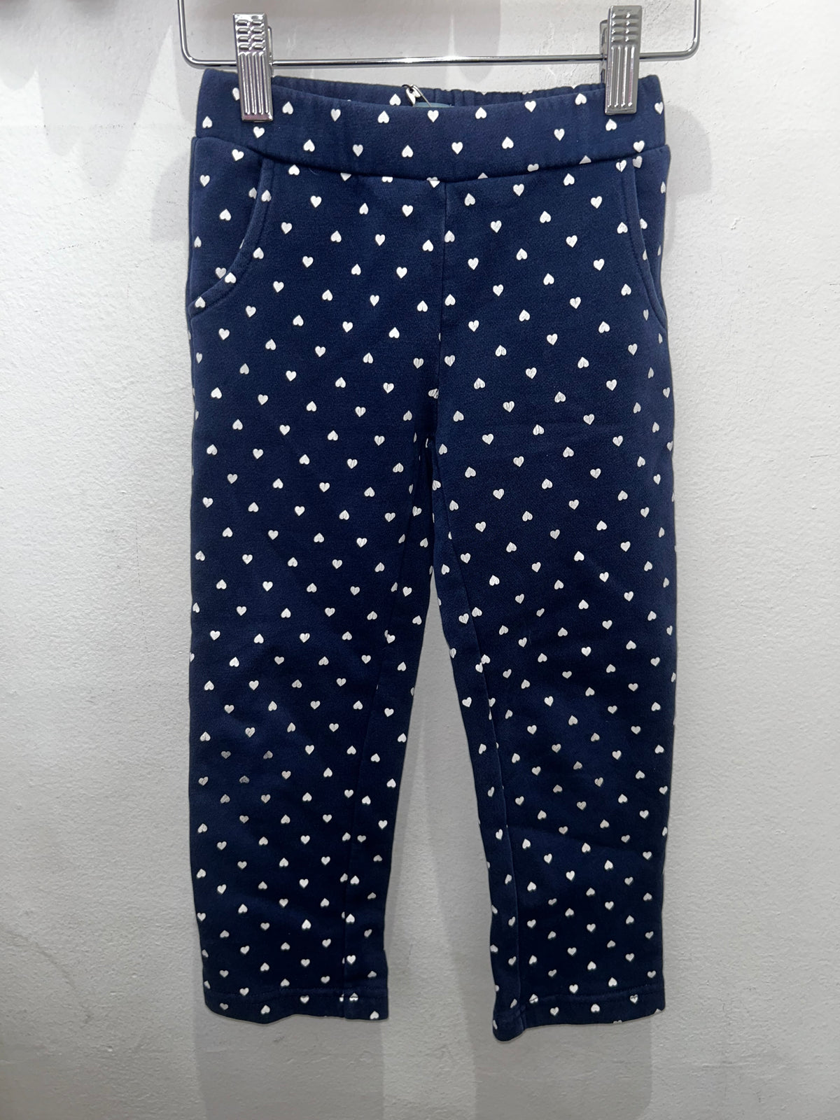 Navy hearts fleece lined leggings 5y