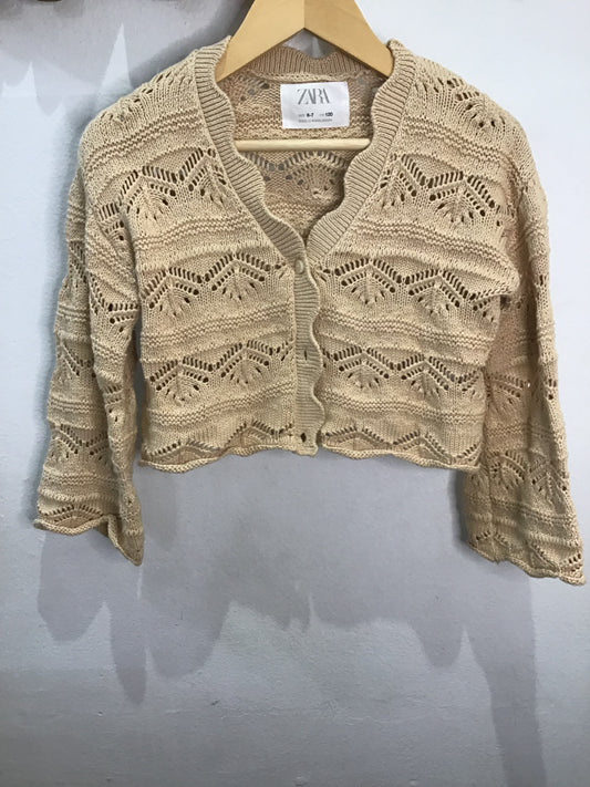 Beige crochet crop cardigan 6-7y