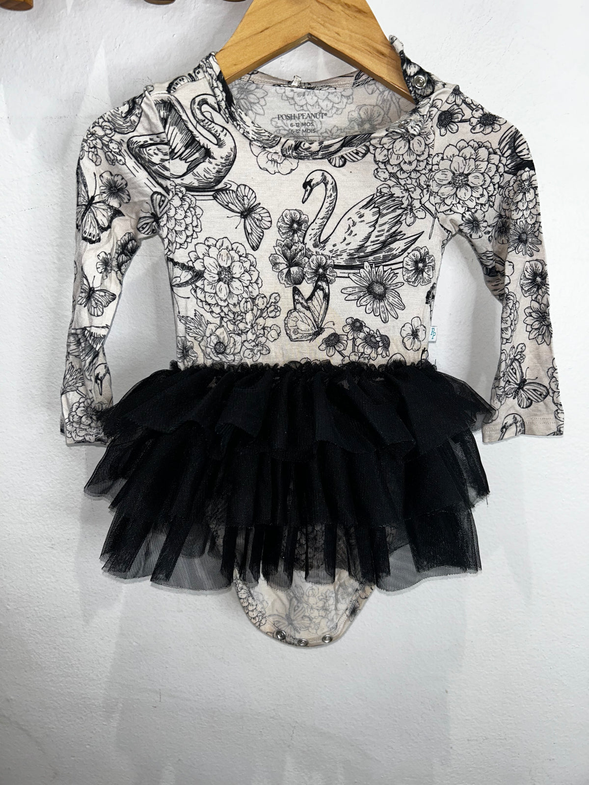 Posh Peanut black swan onesie 6-12m