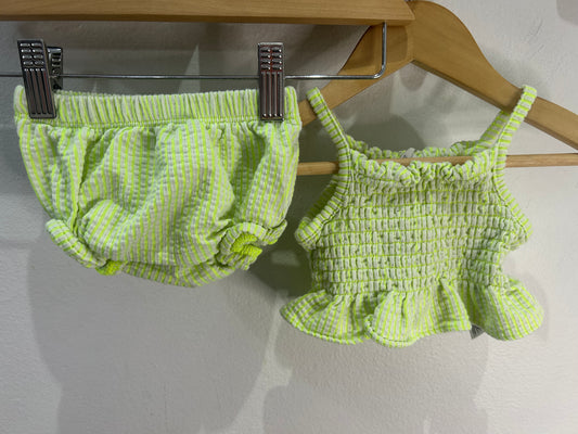Neon smocked shorts set 3-6m