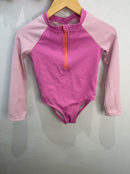 Pink ribbed swimsuit 4y