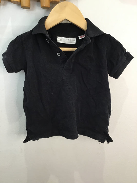 Shirt black polo 12-18m