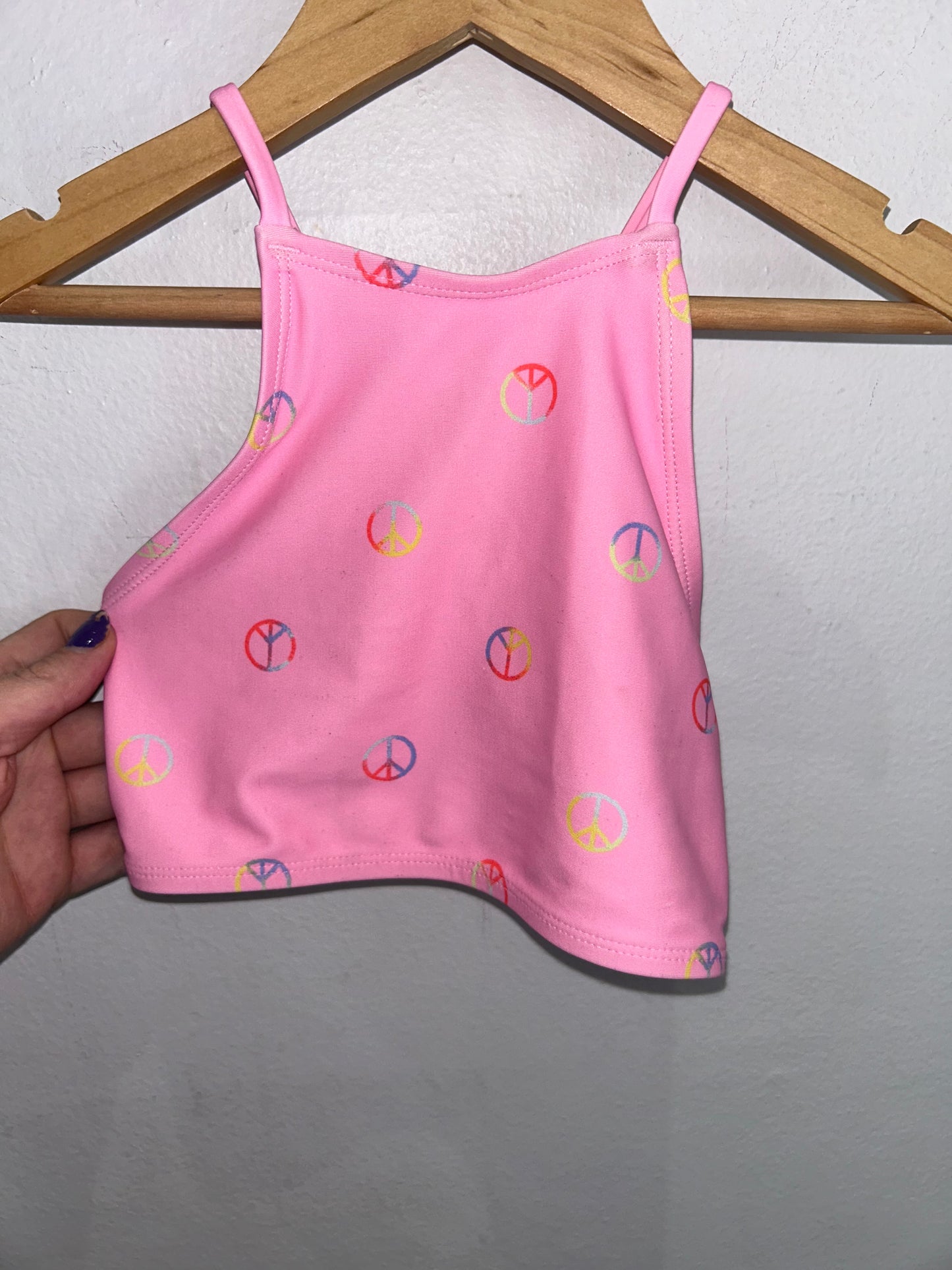 Pink peace sign two-piece swimsuit 5y