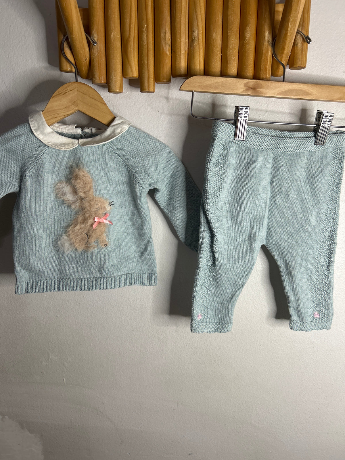 Bunny light blue sweater set 3-6m