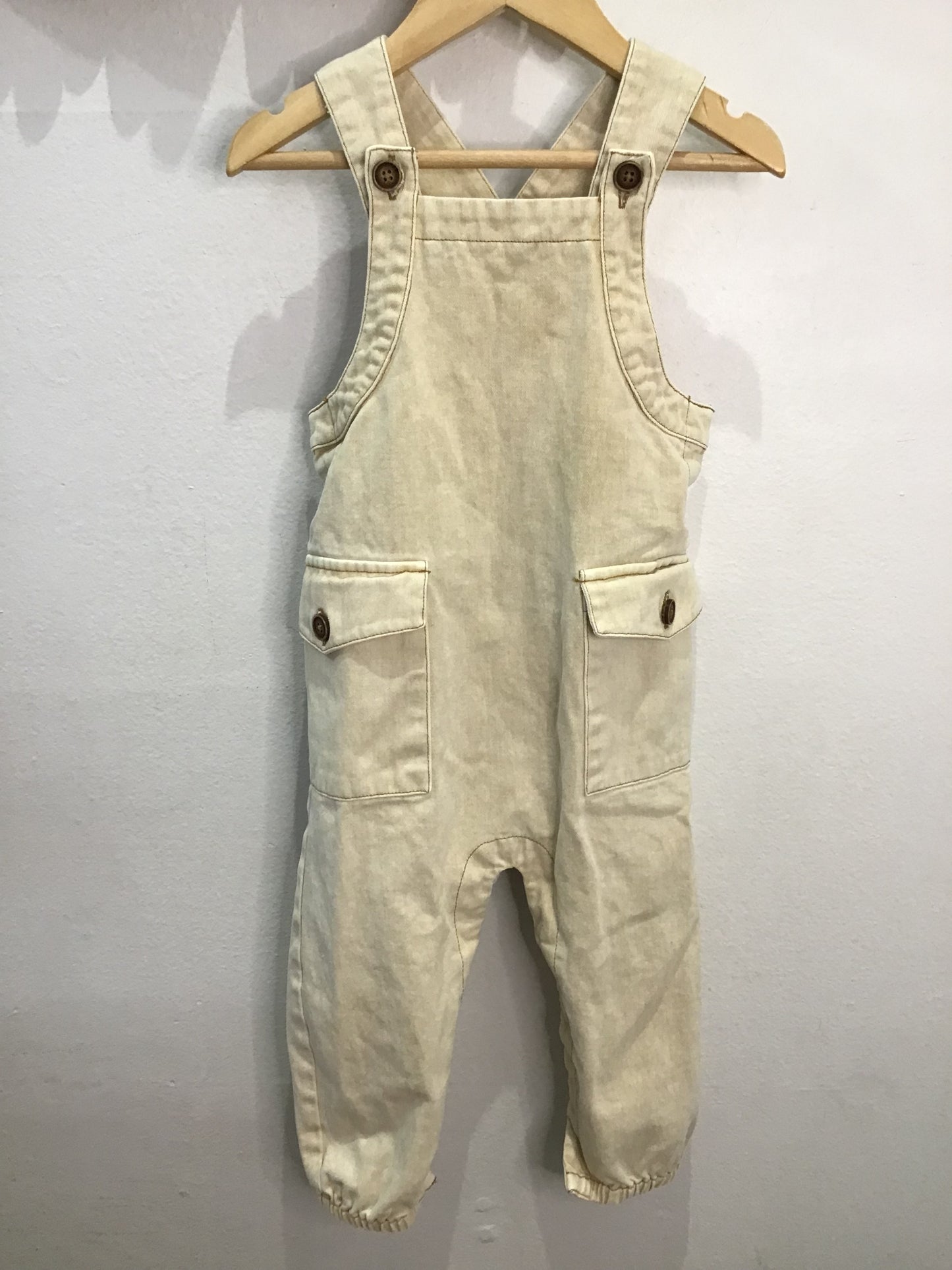 Beige denim overalls 12-18m