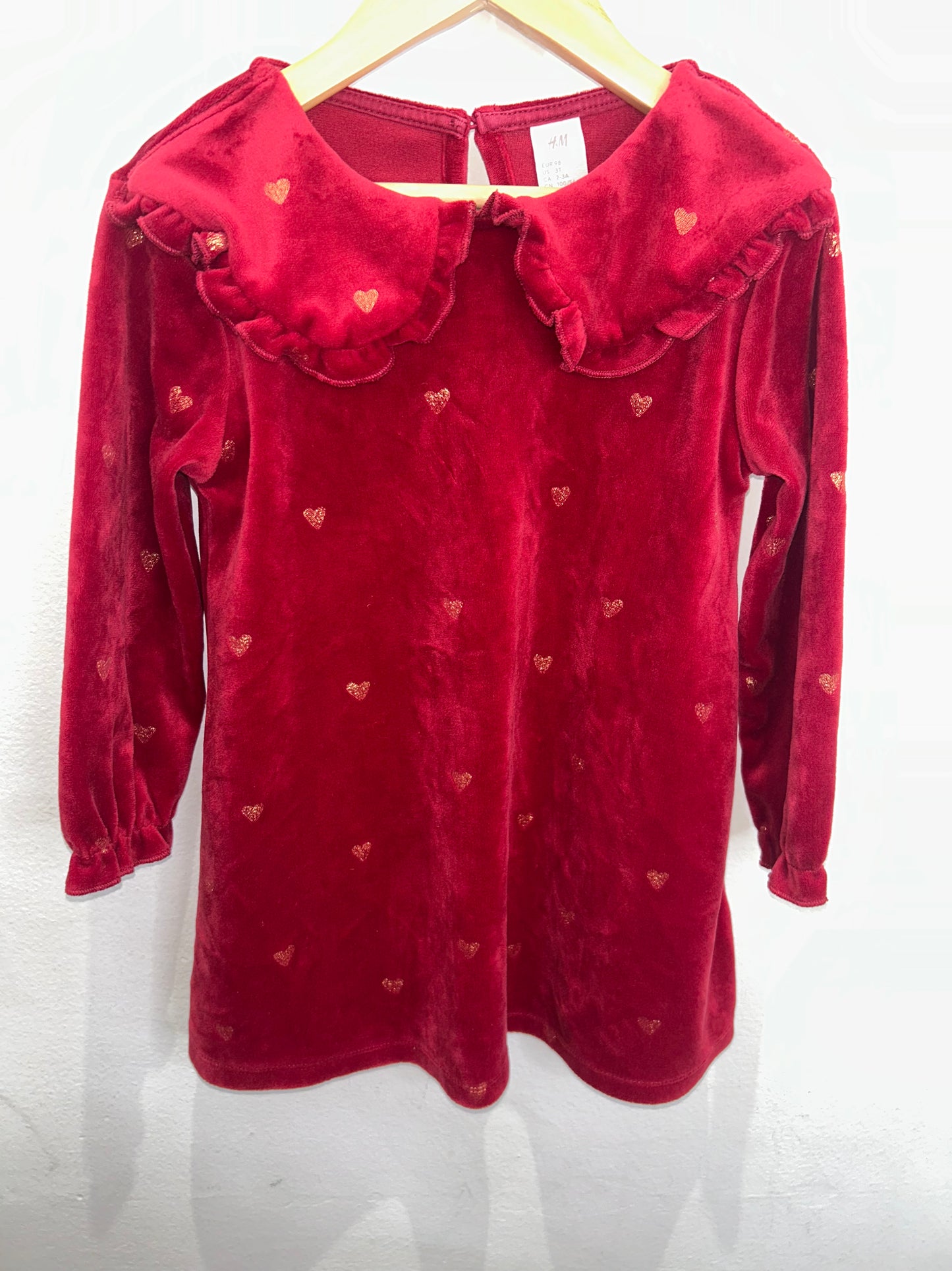 Red velour hearts dress 2-3y