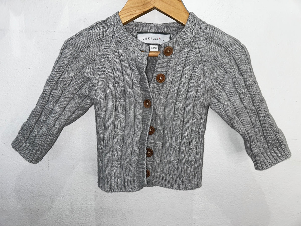 Grey cable knit cardigan 6-12m