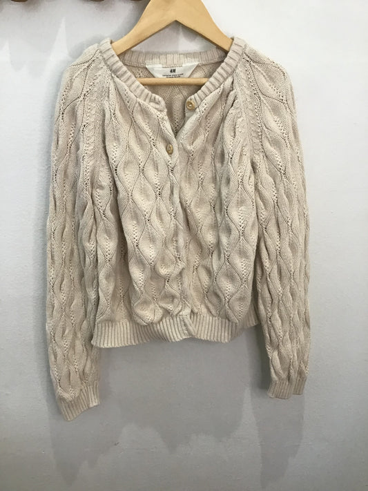 Beige wavy knit cardigan 8-10y