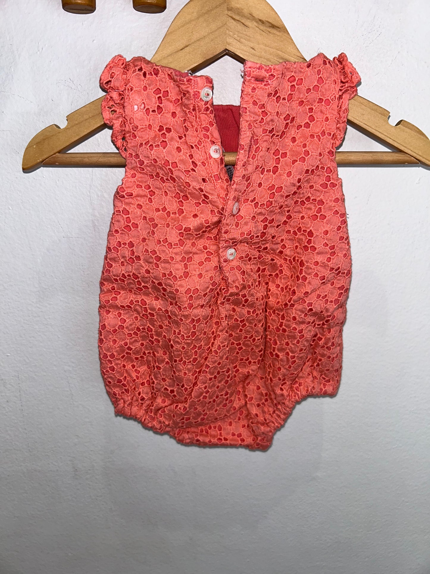 Peach eyelet romper 3m