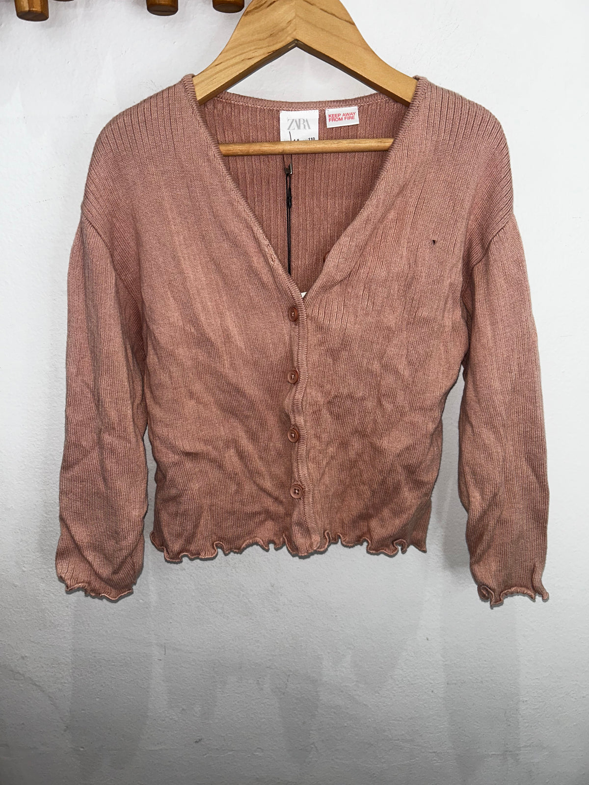 Pink ribbed frilly cardigan 4-5y