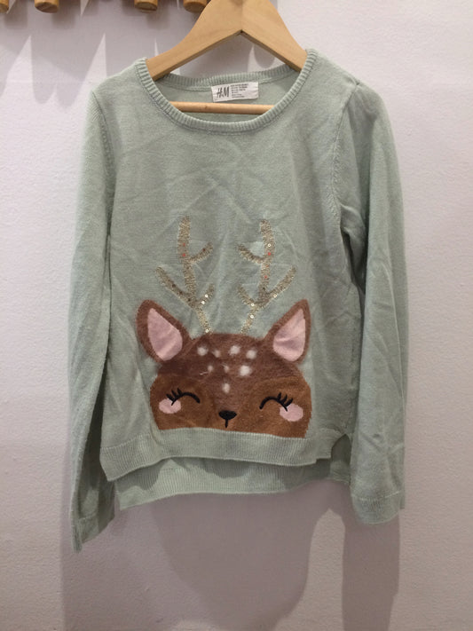 Sage reindeer sweater 6-8y