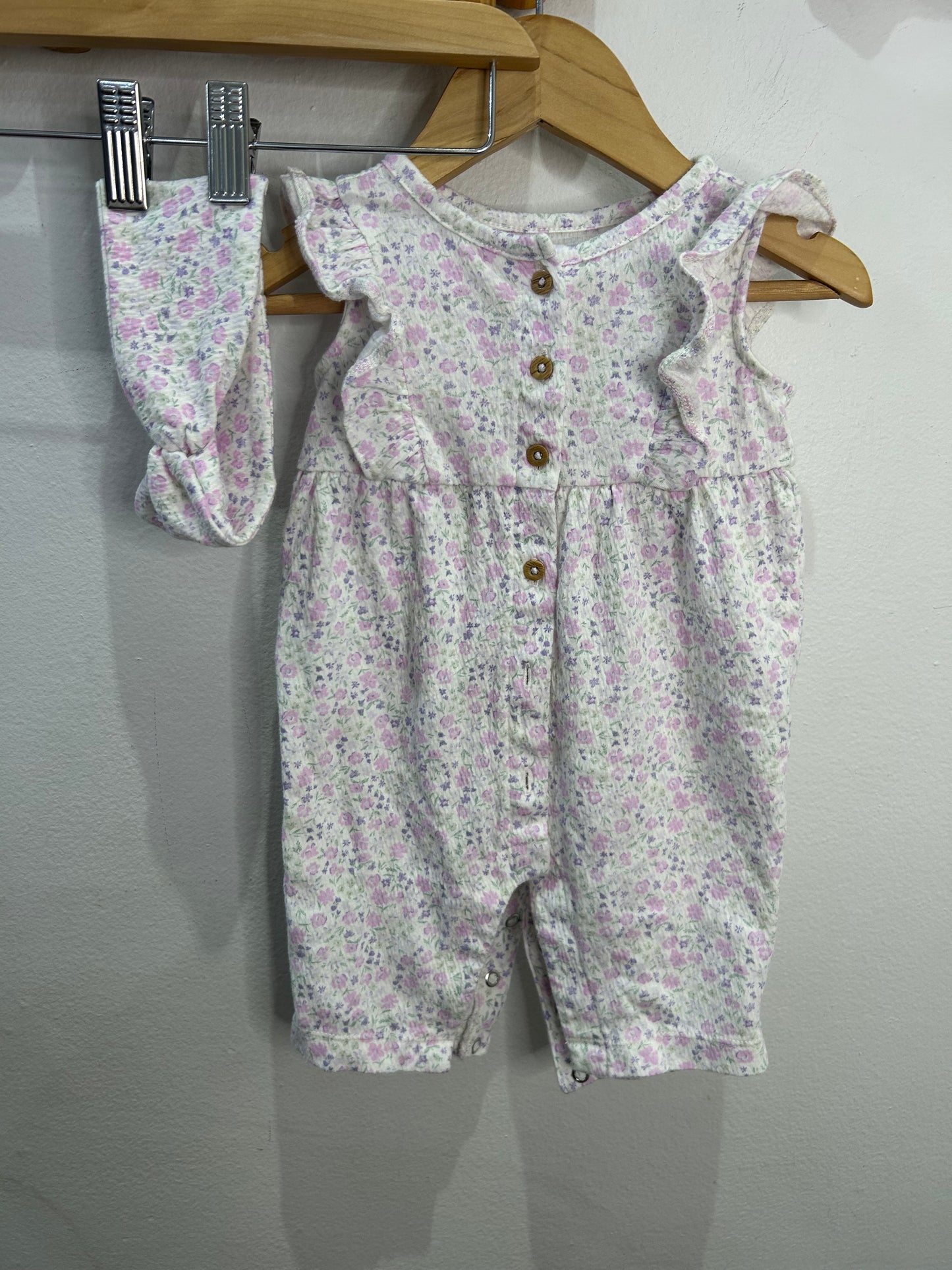Pink floral romper 3m